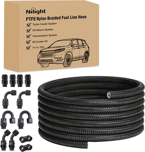 Nilight 6AN 20FT PTFE Fuel Hose Kit with 12PCS AN6 Fittings&Hose Separator | Fit E85 Nylon Stainless Steel Braided Fuel Hose Universal for Automotive Racing Engines