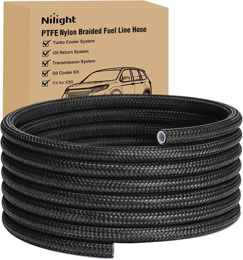 Nilight 6AN 20FT PTFE Stainless Steel Braided Fuel Line Hose Only | Compatible with E85 PTFE Teflon EFI Fuel Line Universal for LS Engines & Automotive Racing Applications