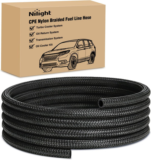 Nilight 6AN 5FT CPE Nylon Stainless Steel Braided Fuel Line Hose Only | High Pressure Oil Gas Diesel Tube for Transmission Oil Cooler Vacuum Lines