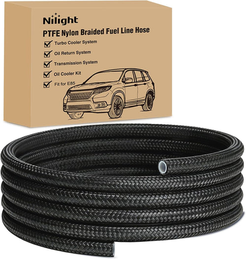 Nilight 6AN 5FT PTFE Nylon Stainless Steel Braided Fuel Line Hose Only | Compatible with E85 PTFE Teflon EFI Fuel Line Universal for LS Engines & Automotive Racing Applications