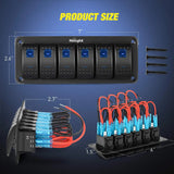 Nilight 6Gang Aluminum 5Pin ON/Off Blue Rocker Switch Panel, view 2