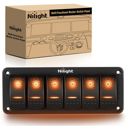 Nilight 6Gang Aluminum 5Pin ON/Off Rocker Switch Panel Orange