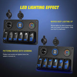 Nilight 6Gang Aluminum Laser ON/Off Blue Rocker Switch Panel w/ Dual USB Charger Cigarette Voltmeter, view 3