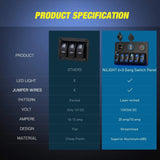 Nilight 6Gang Aluminum Laser ON/Off Blue Rocker Switch Panel w/ Dual USB Charger Cigarette Voltmeter, view 6