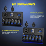 Nilight 6Gang Aluminum Laser Rocker Switch Panel w/ Cigarette Lighter Dual USB Voltmeter, view 3