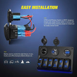 Nilight 6Gang Aluminum Laser Rocker Switch Panel w/ Cigarette Lighter Dual USB Voltmeter, view 4