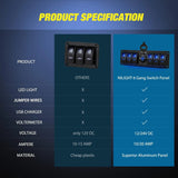 Nilight 6Gang Aluminum ON/Off Blue Rocker Switch Panel w/ QC 3.0 Dual USB Charger Voltmeter, view 2