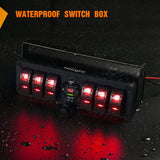 Nilight 6Gang Aluminum ON/Off Rocker Switch Box w/ QC 3.0 Dual USB Charger Voltmeter with Red Backlit, view 5