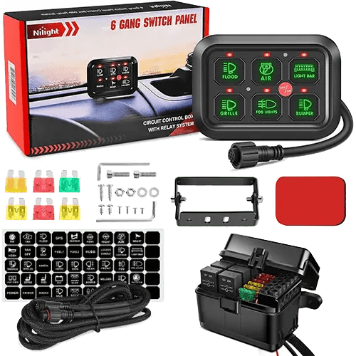 Nilight 6Gang Multifunction Green Rocker Switch Panel System