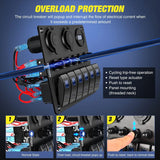 Nilight 6Gang ON/Off Blue Rocker Switch Panel w/ PD Type C & Dual USB Cigarette Lighter Socket Voltmeter, view 2