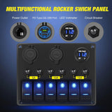 Nilight 6Gang ON/Off Blue Rocker Switch Panel w/ PD Type C & Dual USB Cigarette Lighter Socket Voltmeter, view 3