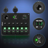 Nilight 6Gang ON/Off Green Rocker Switch Panel w/ Dual USB Cigarette Lighter Socket Voltmeter, view 4