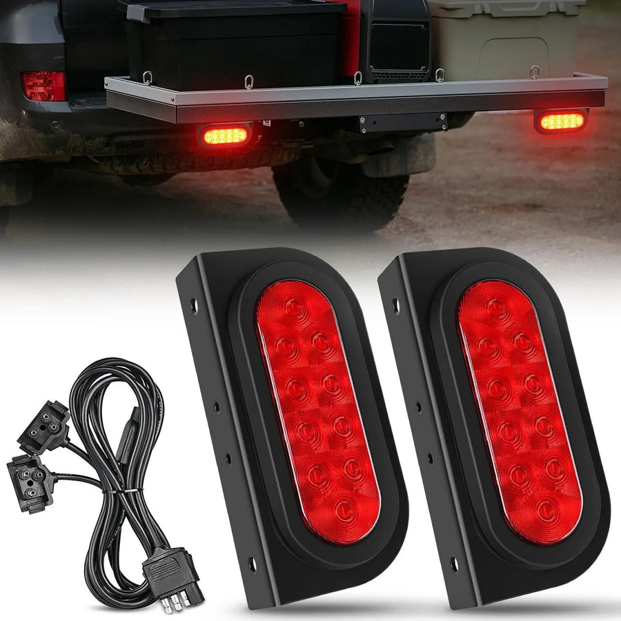 Nilight 6 Inch Oval Red LED Hitch Cargo Carrier Trailer Tail Lights W/ Flush Mount Grommets Wire Harness (Pair)