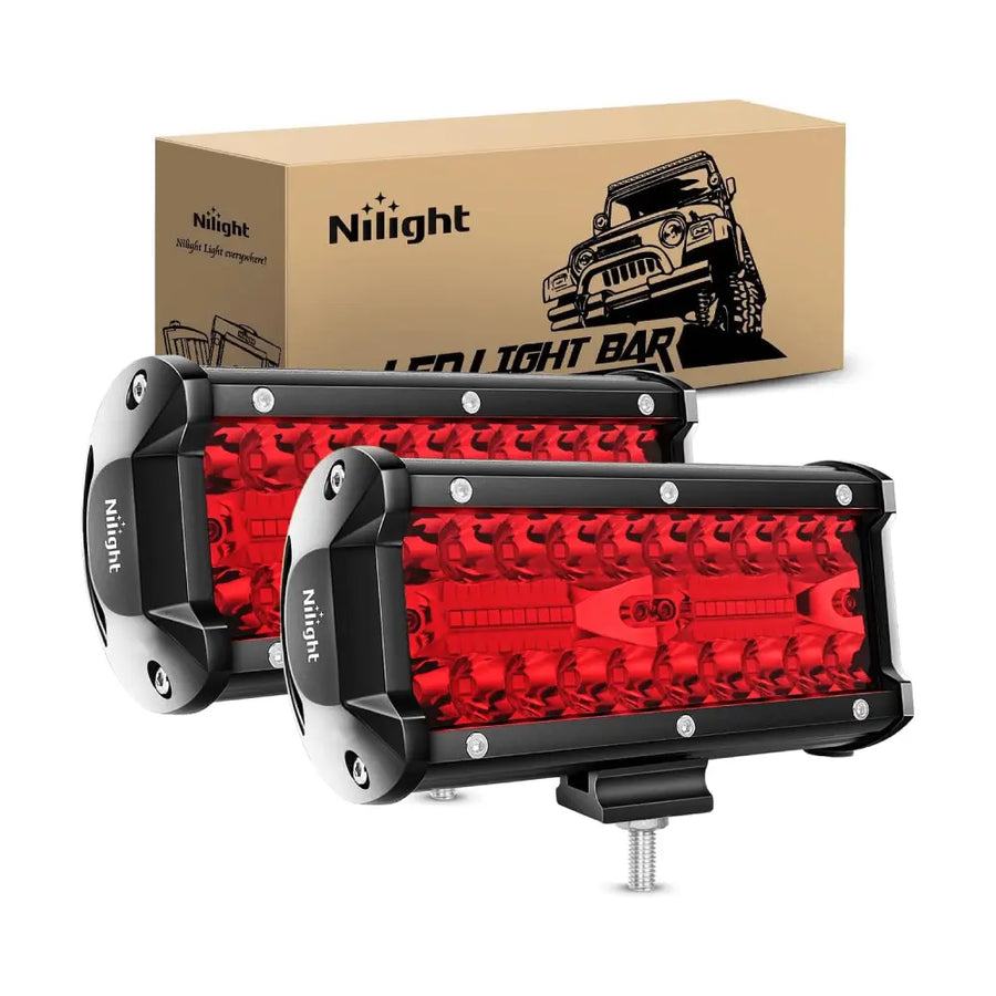 Nilight 6.5 Inch 120W 355LM Triple Row Spot Flood Red Led Pods (Pair)