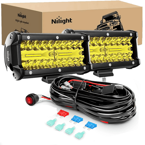 Nilight 6.5 Inch 120W Triple Row Amber Spot Flood LED Light Bars (Pair) | 16AWG Wire 3Pin Switch