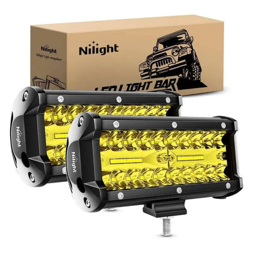 Nilight 6.5 Inch 120W Triple Row Amber White Spot Flood LED Light Bars (Pair)