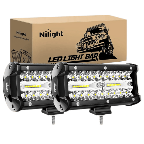 Nilight 6.5 Inch 120W Triple Row Spot Flood LED Light Bars (Pair)