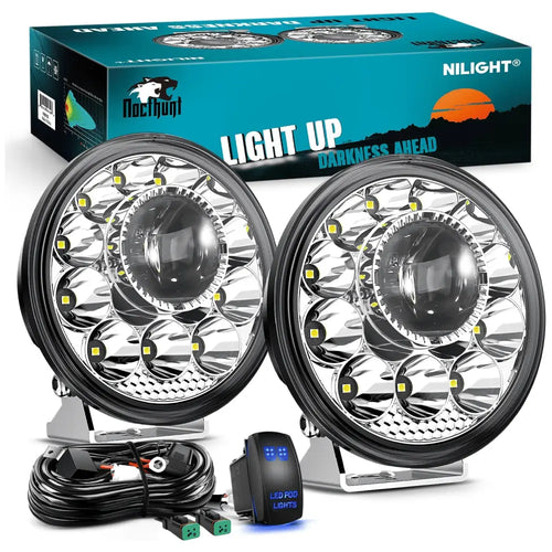 Nilight 5.75 Inch 12LED Round Spot Night Vision LED Light Pods (Pair) | 16AWG Wire 5Pin Switch