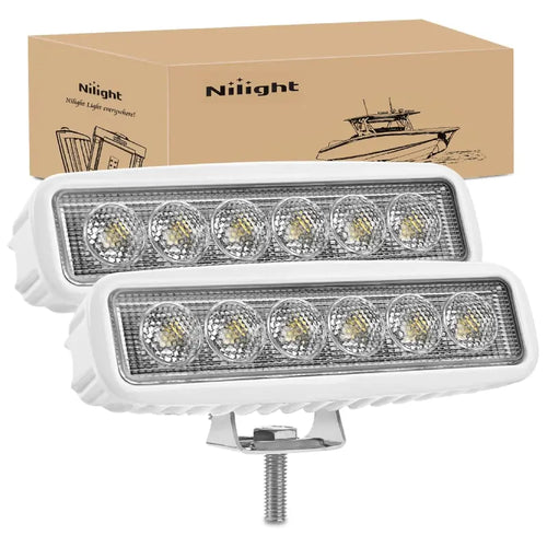Nilight 6 Inch 18W 1800LM Flood White Case Led Work Lights (Pair)