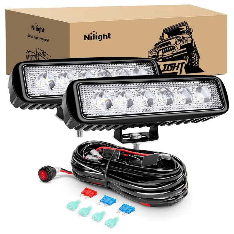 Nilight 6.3 Inch 18W Spot LED Work Lights (Pair) | 16AWG Wire 3Pin Switch
