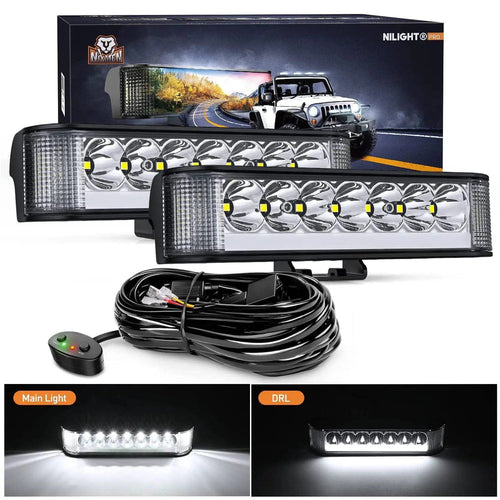 Nilight 6.5 Inch 20W 2089LM Side Shooter DRL Spot Flood LED Light Bars (Pair) | 16AWG DT Wire