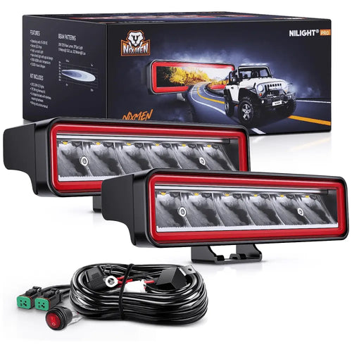 Nilight 6.5 Inch 30W 3250LM Spot LED Light Bars (Pair) | 16AWG DT Wire