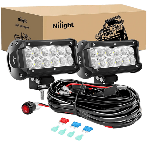 Nilight 6.5 Inch 36W Double Row Flood LED Light Bar Kit | 10FT Wire 3Pin Switch