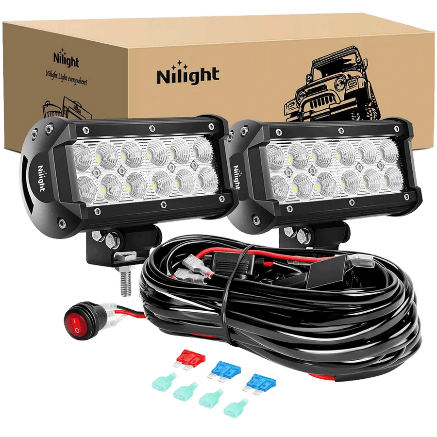 Nilight 6.5 Inch 36W Double Row Flood LED Light Bar Kit | 10FT Wire 3Pin Switch