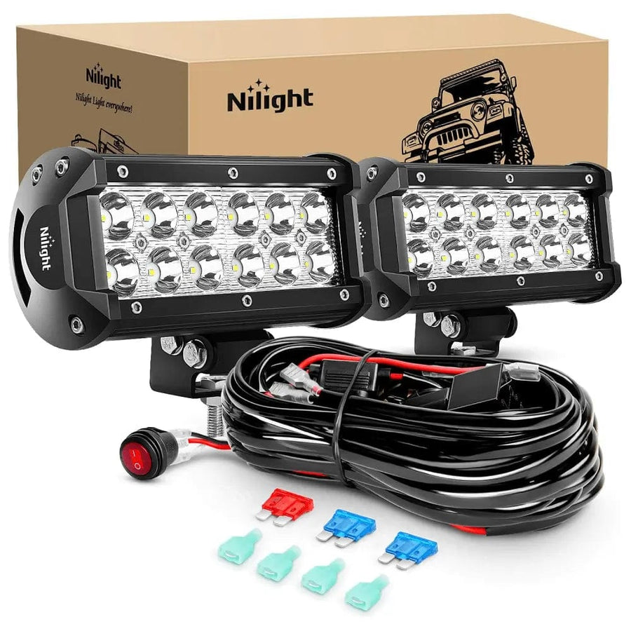 Nilight 6.5 Inch 36W Double Row Spot Led Light Bars (Pair) | 16AWG Wire 3Pin Switch