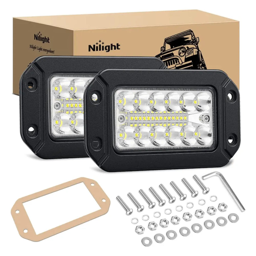 Nilight 6 Inch 39W Upgraded Flush Mount Spot Flood LED Work Lights (Pair)