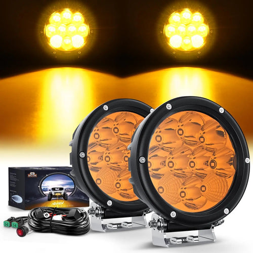 Nilight 5.7 Inch 50W 5040LM Round Yellow Spot Flood LED Work Lights (Pair) | 16AWG DT Wire