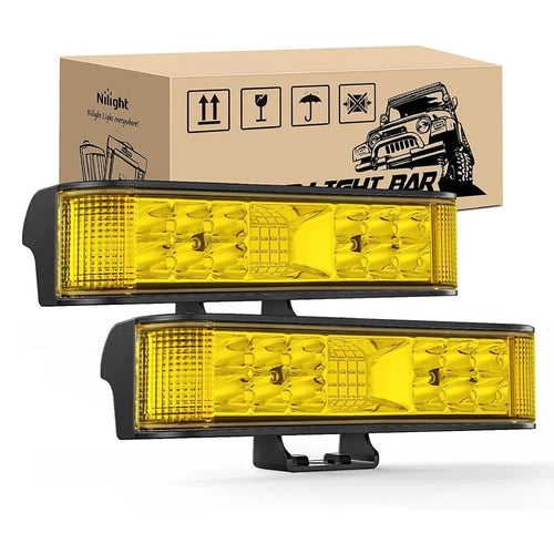 Nilight 6.5 Inch 60W Amber Side Shooter Quadruple Row Spot Flood LED Light Bars (Pair)