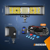 Nilight 6.5 Inch 60W Side Shooter Quadruple Row Spot Flood LED Light Bars (Pair) | 16AWG 5Pin Rocker Switch Wiring Harness Kit, view 2