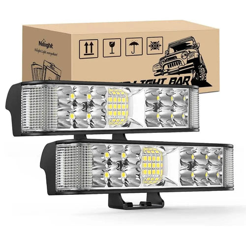 Nilight 6.5 Inch 60W Side Shooter Quadruple Row Spot Flood LED Light Bars (Pair)