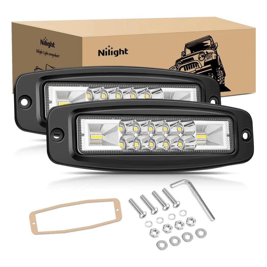 Nilight 6 Inch 60W Upgraded Flush Mount Spot Flood LED Work Lights (Pair)