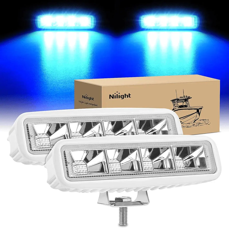 Nilight 6 Inch 72W Flood White Case Blue Led Work Lights (Pair)