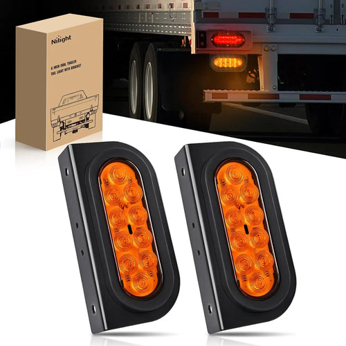 Nilight 6 Inch Oval Amber Tail Lights flush Mount Grommets Plugs w/Mounting Brackets (Pair)