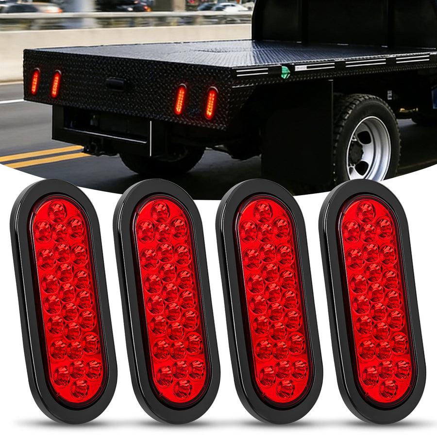 Nilight 6 Inch Oval Red 24Leds Trailer Tail Lights 4Pcs