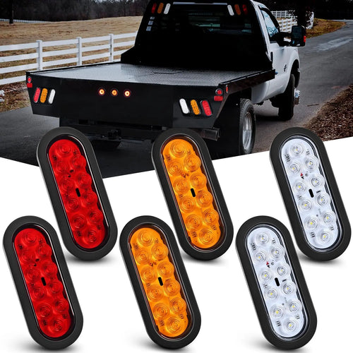 Nilight 6 Inch Oval Red Amber White LED Trailer Tail Lights (6 Pcs)