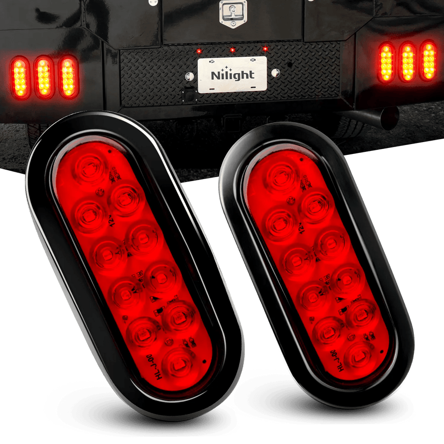 Nilight 6 Inch Oval Red LED Trailer Tail Lights (Pair)