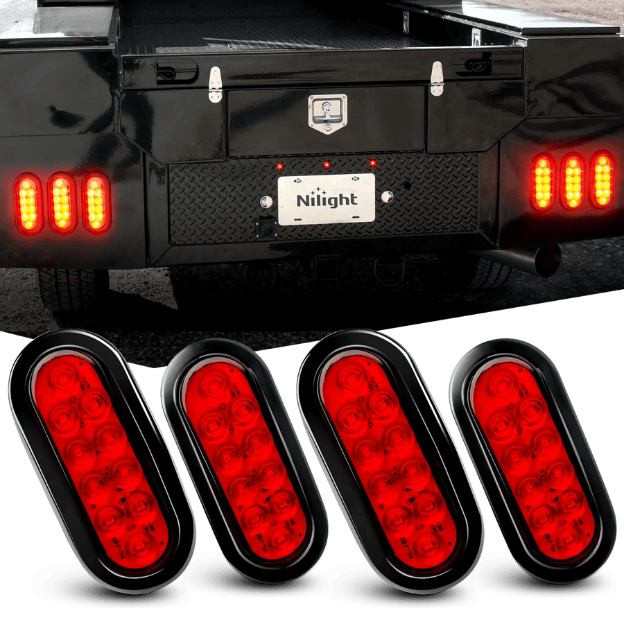 Nilight 6 Inch Oval Red LED Trailer Tail Lights (2 Pairs)