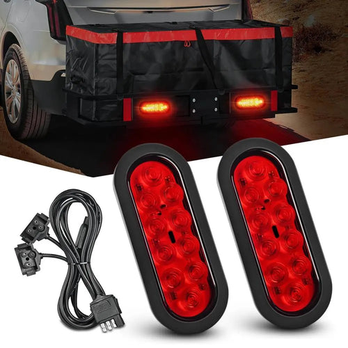 Nilight 6 Inch Oval Red LED Trailer Tail Lights W/ Flush Mount Grommets Wire Harness (Pair)