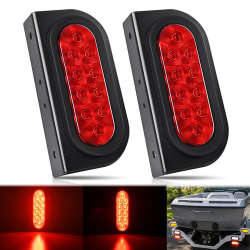 Nilight 6 Inch Oval Red Tail Lights w/ Mount Bracket (Pair)