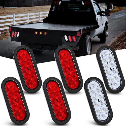 Nilight 6 Inch Oval Red White 10LED Trailer Tail Lights (6 Pcs)