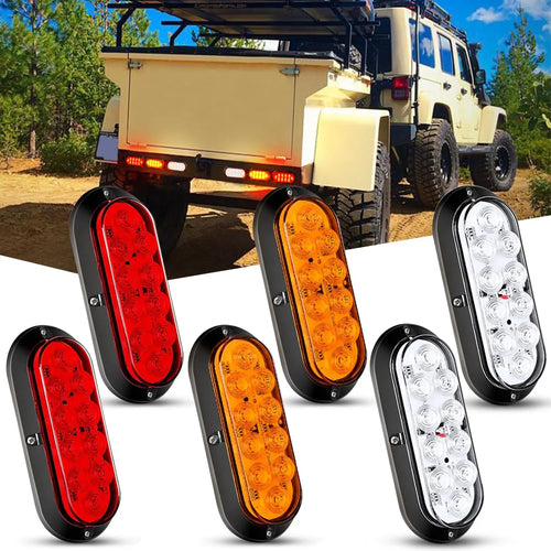 Nilight 6 Inch Oval Red White Amber Upgrade LED Trailer Tail Lights (6PCS)