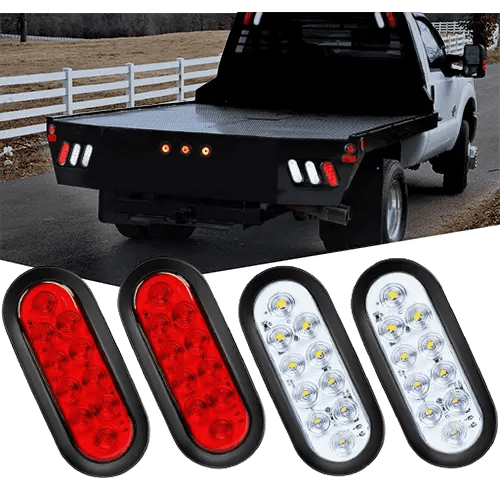 Nilight 6 Inch Oval Red White LED Trailer Tail Lights (2 Pairs)