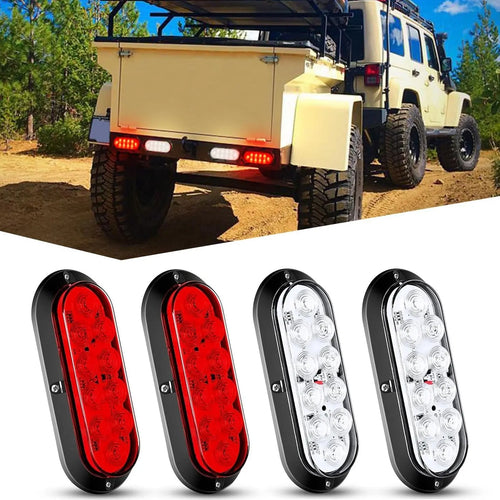 Nilight 6 Inch Oval Red White Upgrade LED Trailer Tail Lights (4PCS)