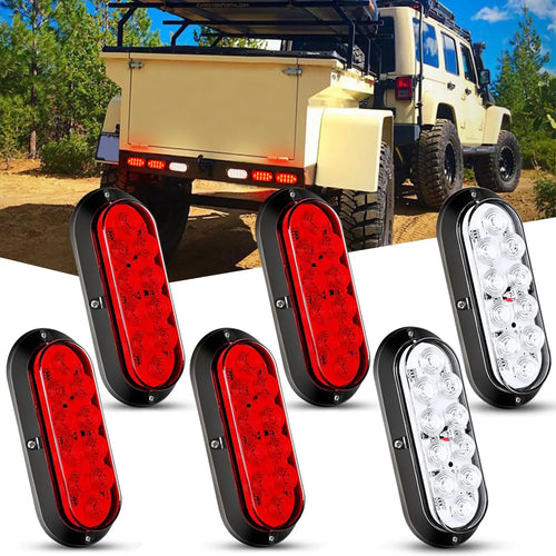 Nilight 6 Inch Oval Red White Upgrade LED Trailer Tail Lights (6PCS)