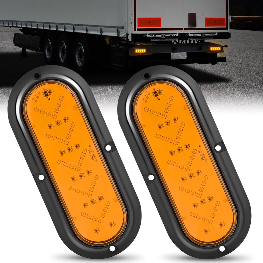 Nilight 6Inch Oval Tail Light 2PCS 35LED Arrow Amber Running Turn Signals Lights Surface Mount Waterproof for 12V Caravan Truck RV Camper Trailer Bus