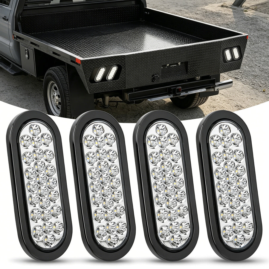 Nilight 6 Inch Oval White 24Leds Trailer Tail Lights 4Pcs